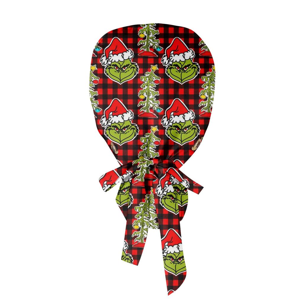 Festive Christmas Scrub Cap with Adjustable Ties Holiday Plaid Design for Medical Professionals, Unisex Fit