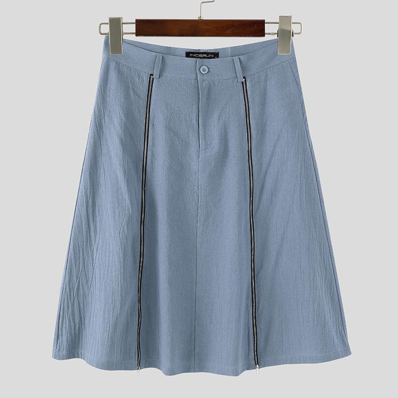 INCERUN Herre Høy midje Glidelås Lange skjørt Casual A-linje Splitt Kilt