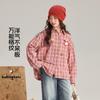 Puddingharu Girls' Apple Crochet Plaid Cotton Shirt