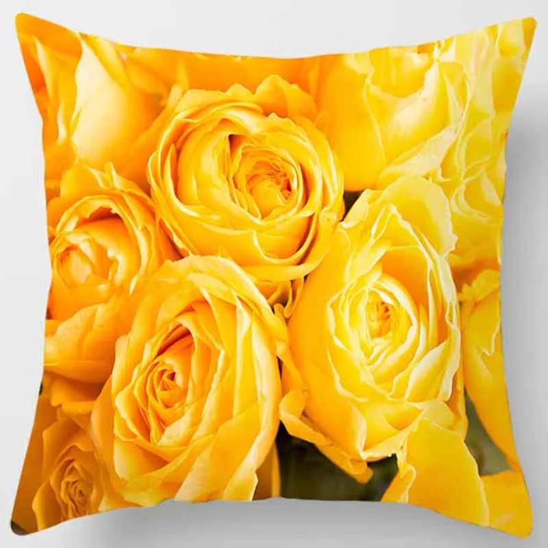 45x45cm Rose Series Pillowcase Yellow Pink Flowers  Sofa Office Seat Cushion Cover Room Aesthetic Home Decoration