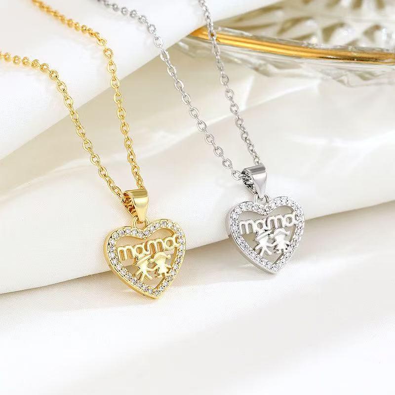 Diamond Heart MOM Necklace: Luxury Titanium Steel Pendant for Mother's Day