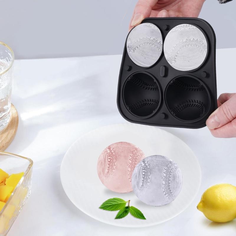 Moule à glaçons en forme de balle de baseball 3D Silicone Fabricant de boules de glace rondes pour boissons créatives et fêtes Outil de fabrication de bâtonnets de glace