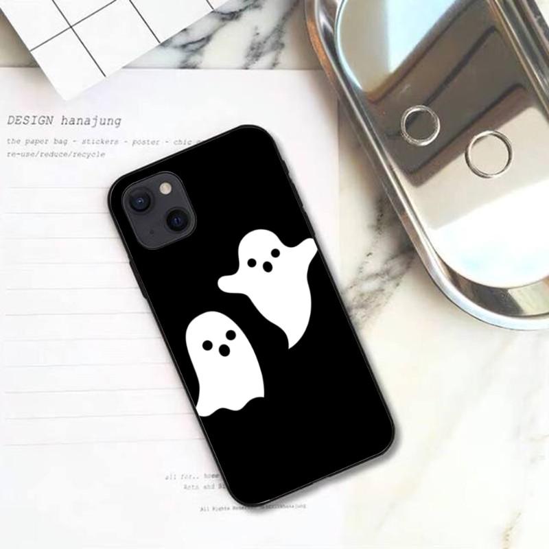 Cute Ghost Spooky Phone Case For IPhone 13 12 11 XS X 8 7 6 Plus Mini Pro Max SE 2022 Soft Black Phone Cover