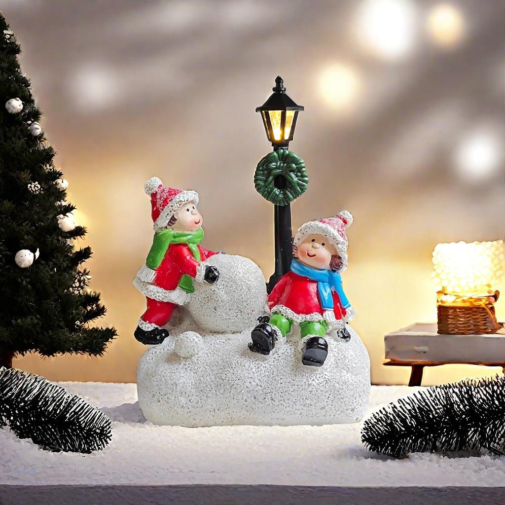 Cute christmas statue with led lights, christmas country scene table decoration, cute interior christmas decoration, gifts