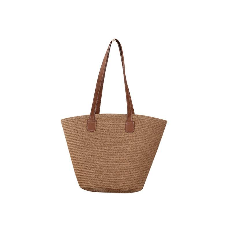 Pastoral Cotton Rope Woven Bag Women's Summer Large-capacity Striped Shoulder Bag Vegetable Basket Seaside Beach Tote Bag