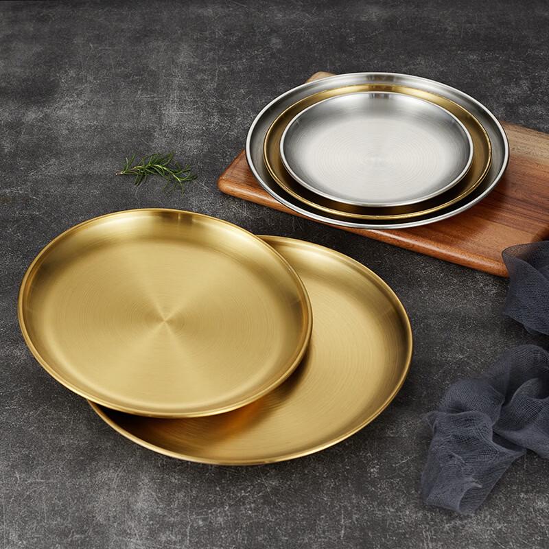 ZISIZ Gold Brushed Stainless Steel Round Serving Plate