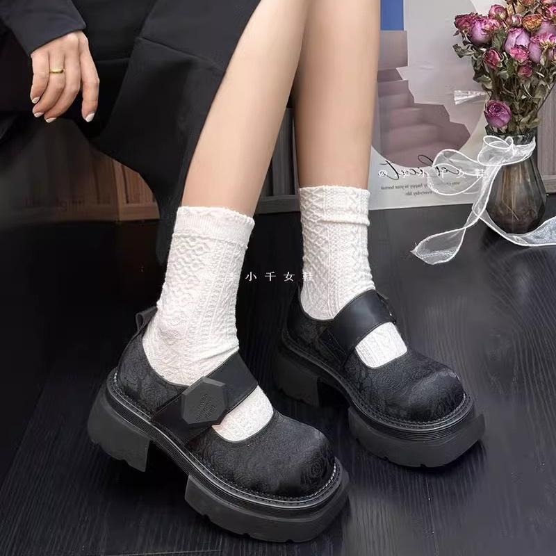 Guochao new Chinese platform loafers women's 2025 spring new embroidery printing round head shallow mouth women's shoes single shoes