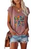 Damenmode V-Ausschnitt Kurzarm Top Sommer Casual Print T-Shirt
