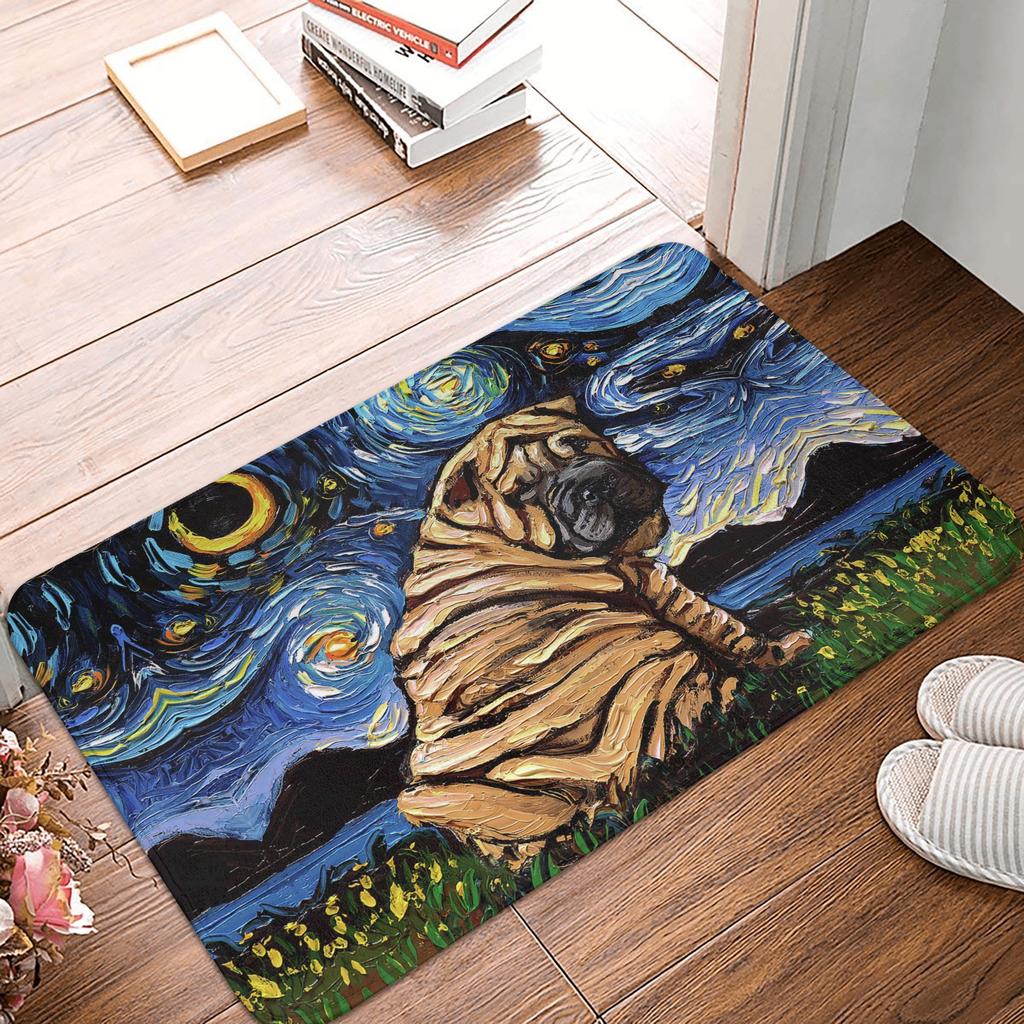 Retro Starry Night German Shorthair Pointer Doormat Anti-Slip Kitchen Bathroom Mat Garden Garage Door Floor Entrance Carpet Rug