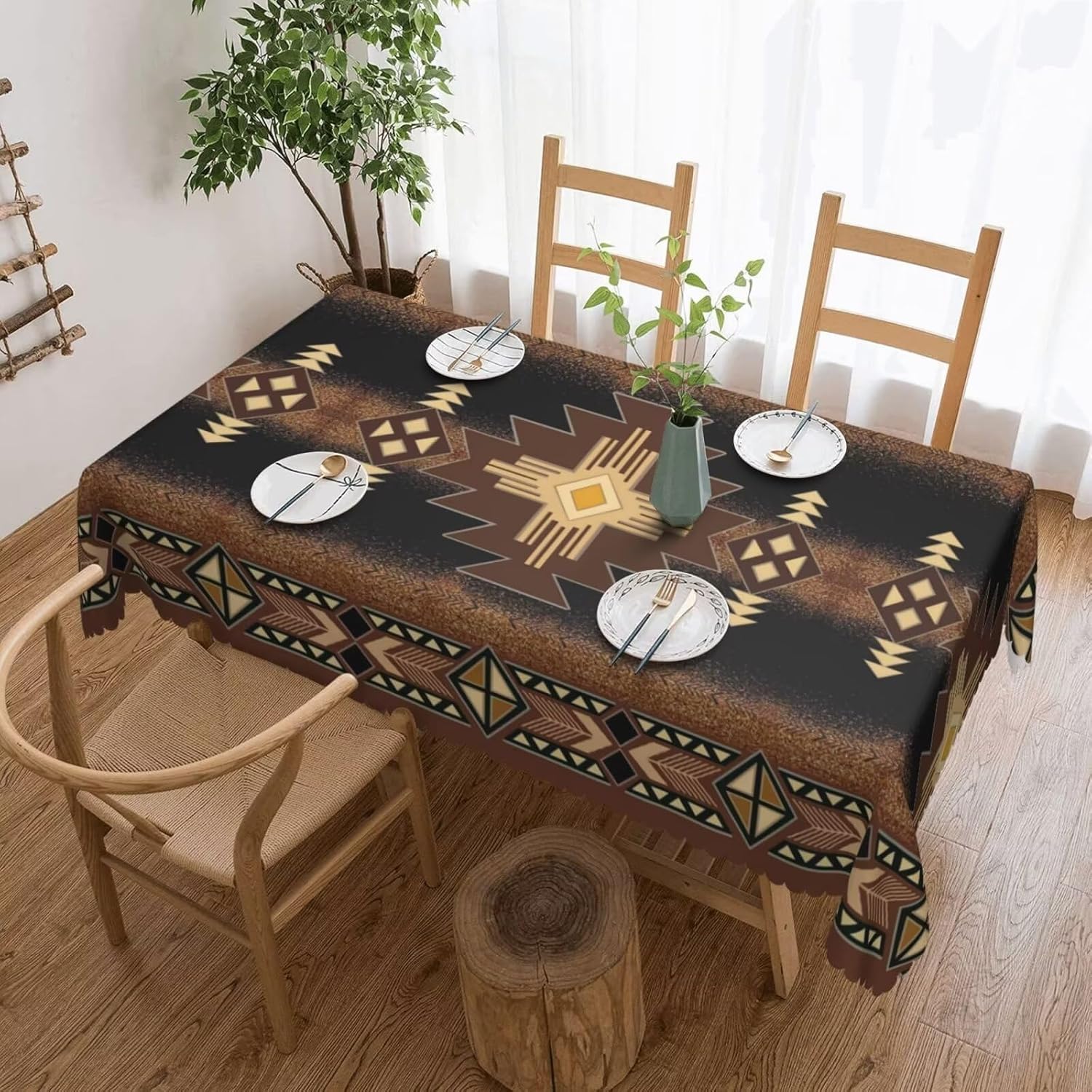 Native American Vintage Geometrisch Rechthoekig Tafelkleed voor Tafeldecoratie Aztec Patroon Etnische Stijl Eettafelkleed Feestdecoratie 140x180cm