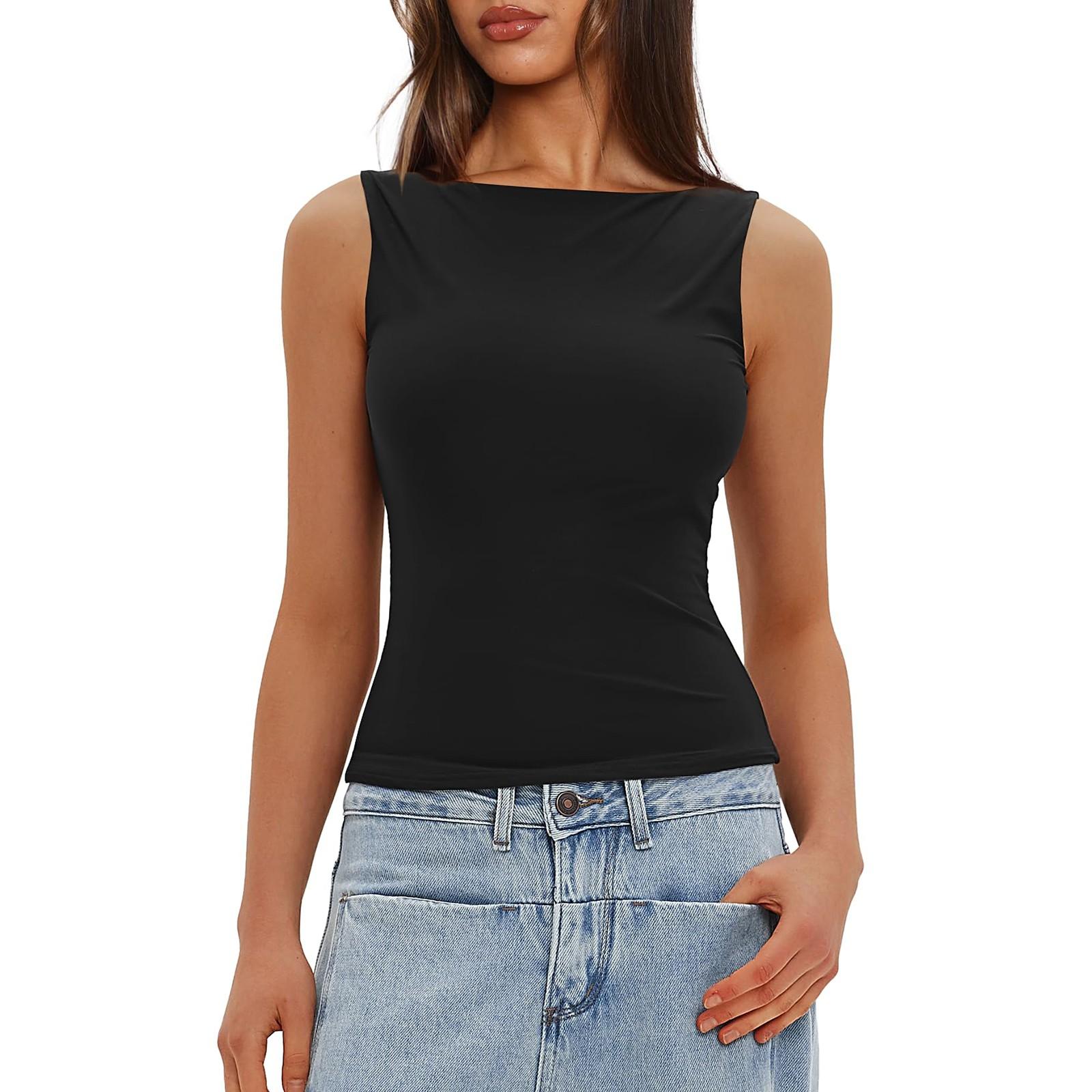 Maglietta senza maniche, casual e attillata, da donna, modello outwear M nero