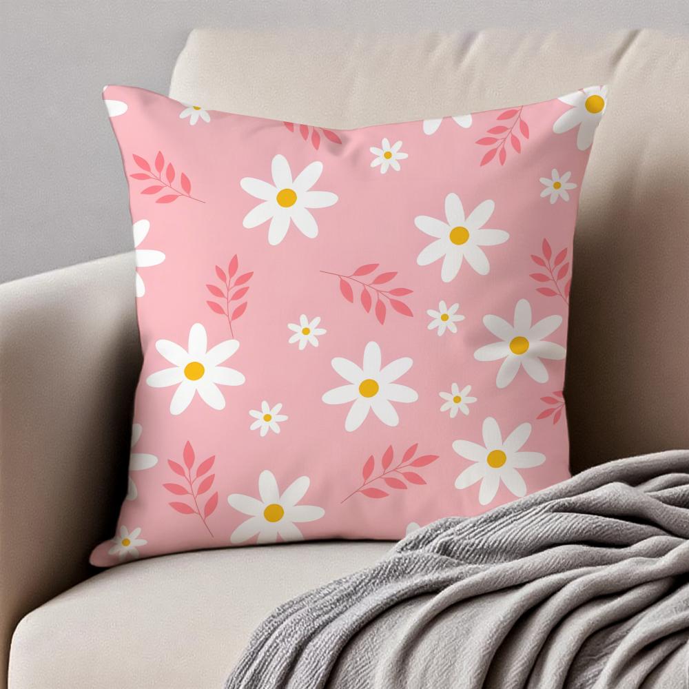 Fresh Small Daisy Floral Cushion Cover Pillowcase Antidustmite Invisible Zipper Short Plush Sofa Cushion