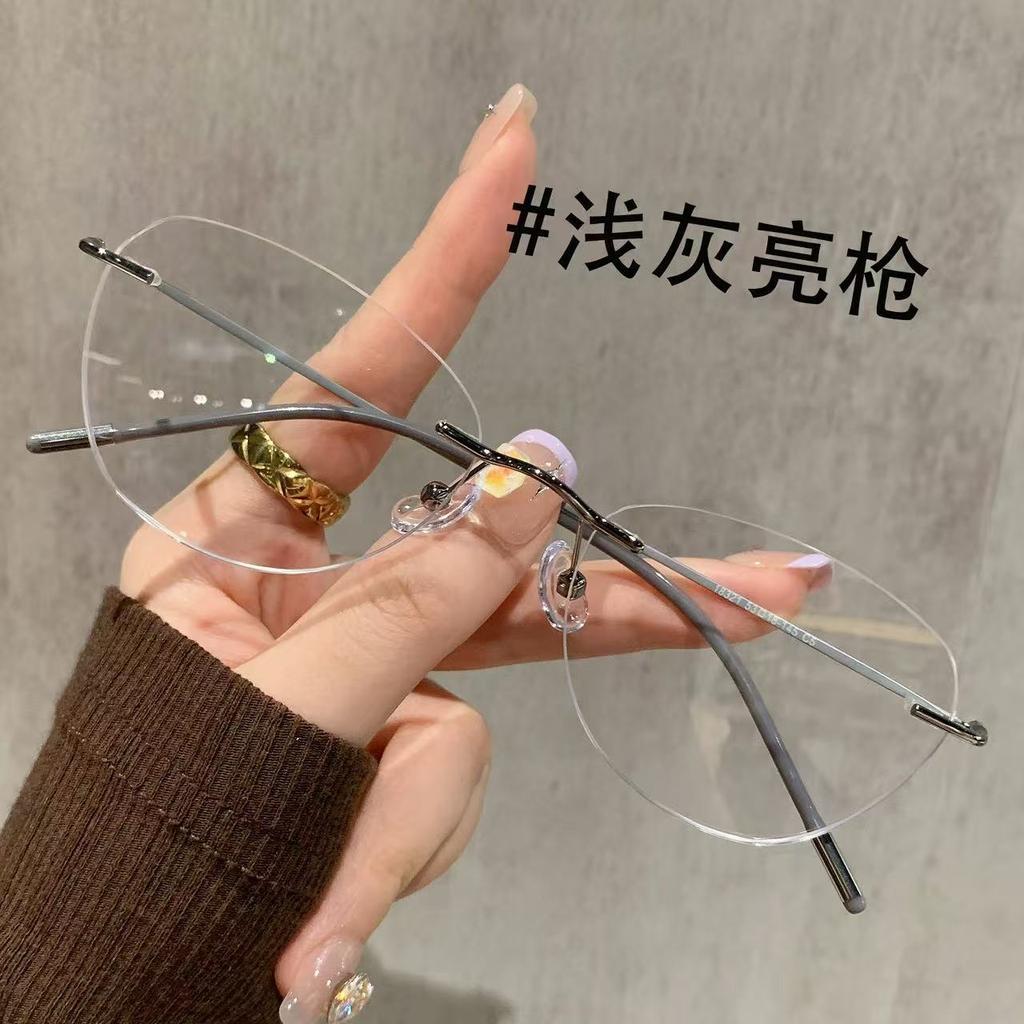 For Women with Myopia Can Be Matched with Degree Flat Glasses, Small Frame, High Intelligence, Pure Desire, Plain Face, Gold Silk Glasses Frame.