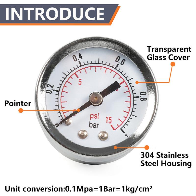 Oil Fuel Pressure Gauge Universal 1/8 NPT 3/8 NPT Polished Case 0-1bar 0-15 Psi Oil Press Gauge Fuel Gauge