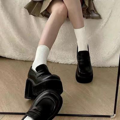 Mary Jane Schuhe Damen Slipper Frühling Sommer Herbst Alleskönner Dicksohlige Dickabsatzschuhe Schwarz Rundspitze Wasserdicht Plateau PU Leder Schuhe Hohe Absätze
