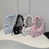 Women's Bags 2026 Summer Canvas Pleated Handbags Armpit Bag Korean Floral Bow Printed Zipper Tote Bag Female Small Shoulder Bag