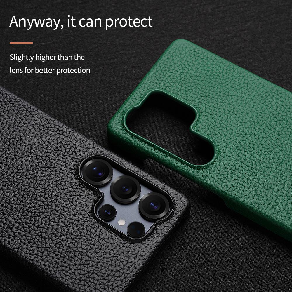 for Magsafe Case for Samsung Galaxy S24 S25 Ultra Plus Natural Cowhide Lychee Leather Magnetic Protector Luxury Phone Back Cover