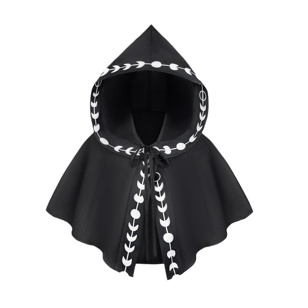 Halloween Cloack Medieval Hooded Cloack with Hat Wizard Cosplay Shoulder Cape Crop Tops Costume Accessories