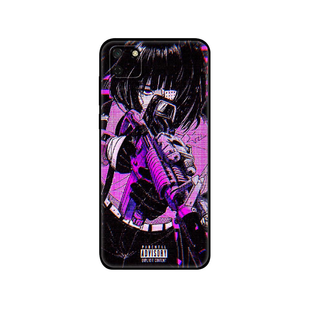 Černý TPU kryt pro Huawei Y9S Y6S Y8S Y5P Y7P Y8P Pouzdro pro Huawei Y5 lite Prime 2018 Y6 2019 Módní vintage umělecké dívčí vzor