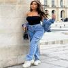 New trendy tooling jeans women's spring and autumn multi-pocket wide-leg casual pants