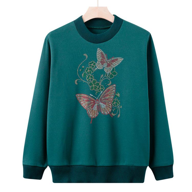 Winter Mother's Outfit Plus Fluff Sweater New Style Middle-aged and Elderly Women's One-piece Velvet Base Shirt Grandma Pullover Knitted Sweater