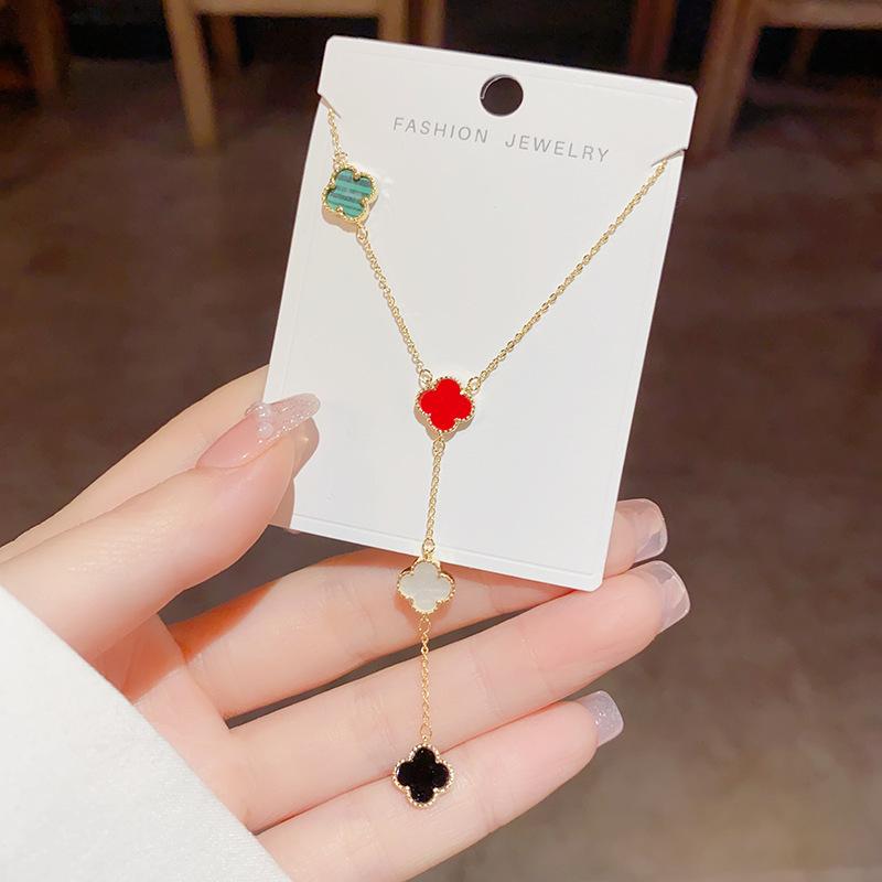 Minimalist Light-Luxury Four-Color Four-Leaf Clover Choker Necklace Bamboo Chain Copper Electroplated Fashionable Versatile
