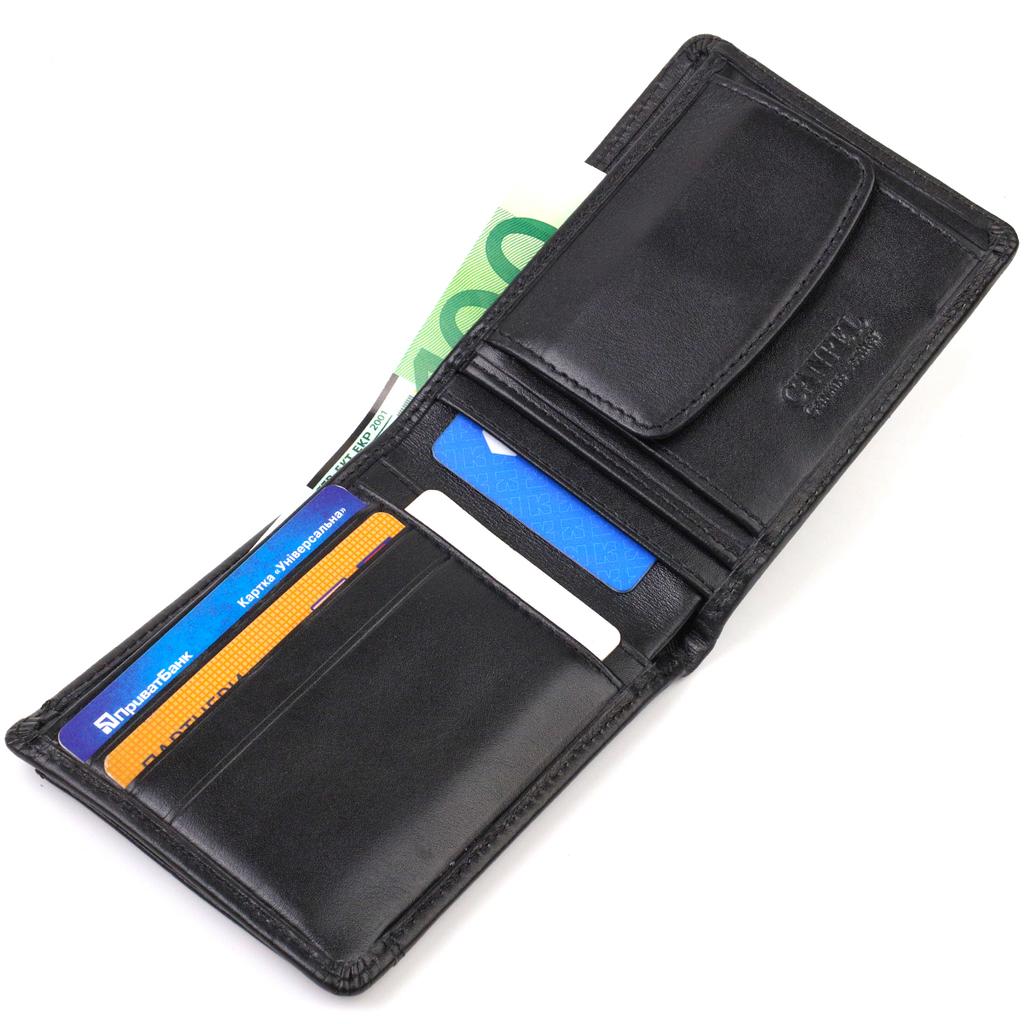 Practical Compact Wallet with an Insert for ID for Men Made of Genuine Smooth Leather CANPELLINI 21876 Black