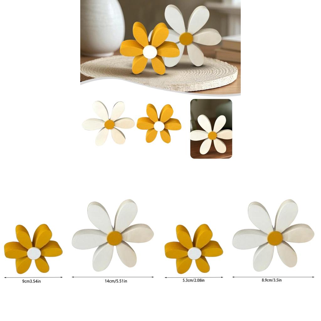 Wooden Creative Yellow White Daisy Decor Set For Spring Home Atmosphere