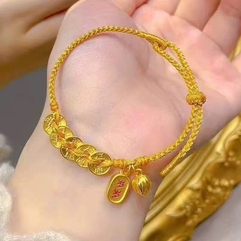 

Монета Уди Счастливый Нафу Ручной шнурок Древний метод Благоприятный Жуи Пруд с лотосами Плетение Красный веревочный браслет