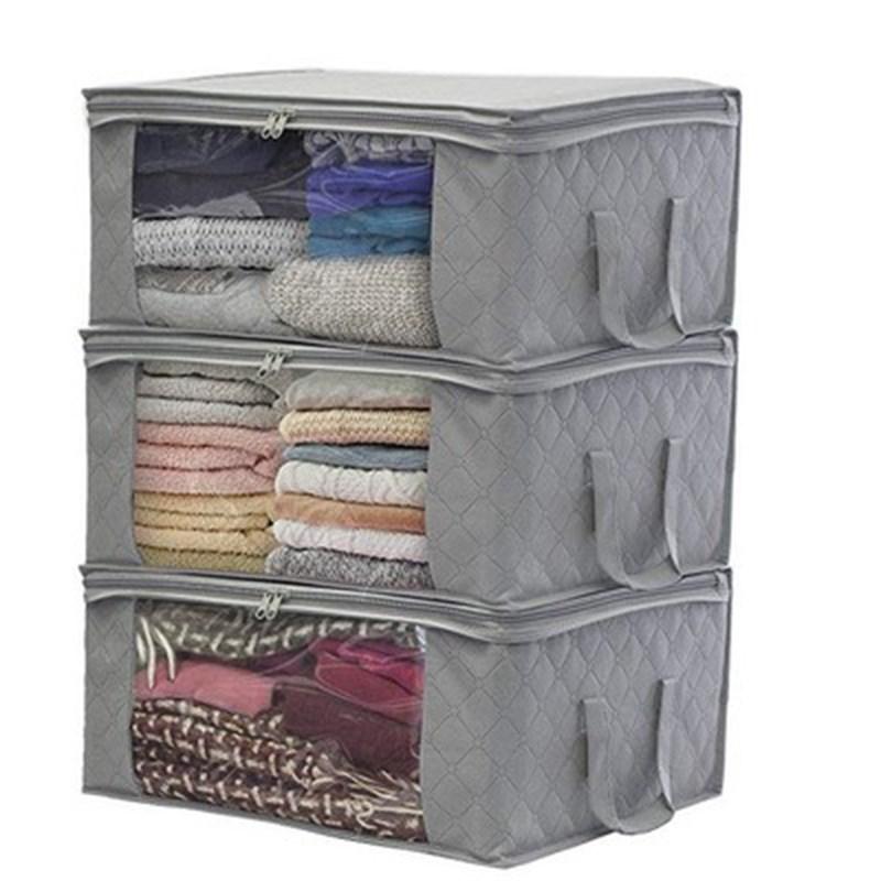 

Foldable Quilt Storage Bag with 3 Large Clothes Organizer for Blankets Closets Blue