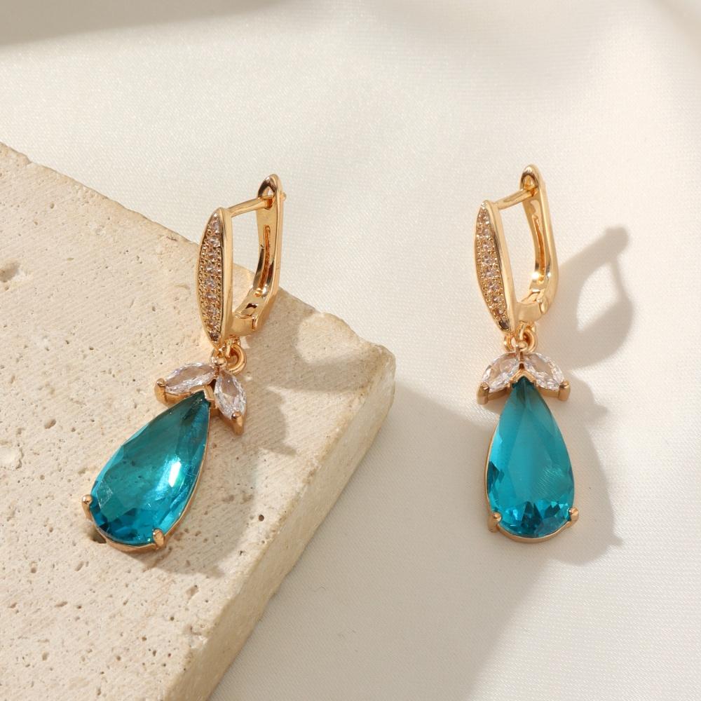 1 Pair Delicate Drop-shaped Leaves Dangle Earrings for Women Cubic Zirconia Jewelry Wedding Party Accessories