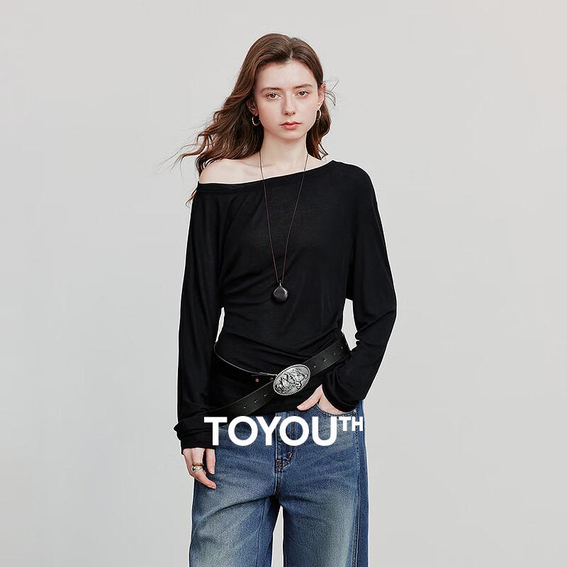 Chuyu Women s Pleated Slim Fit Off-Shoulder Tencel Wool Long-Sleeve Top XL