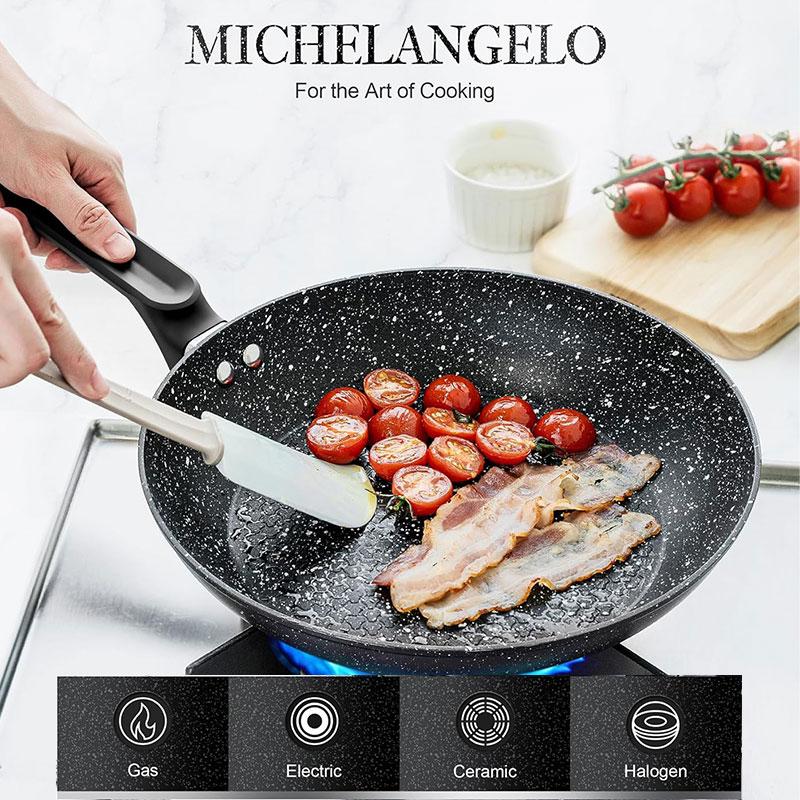 12-inch Nonstick Frying Pan Cooking Skillet with Lid No Toxic Egg Omelette Frying Pan Wok Pan with Heat-Resistant Handle