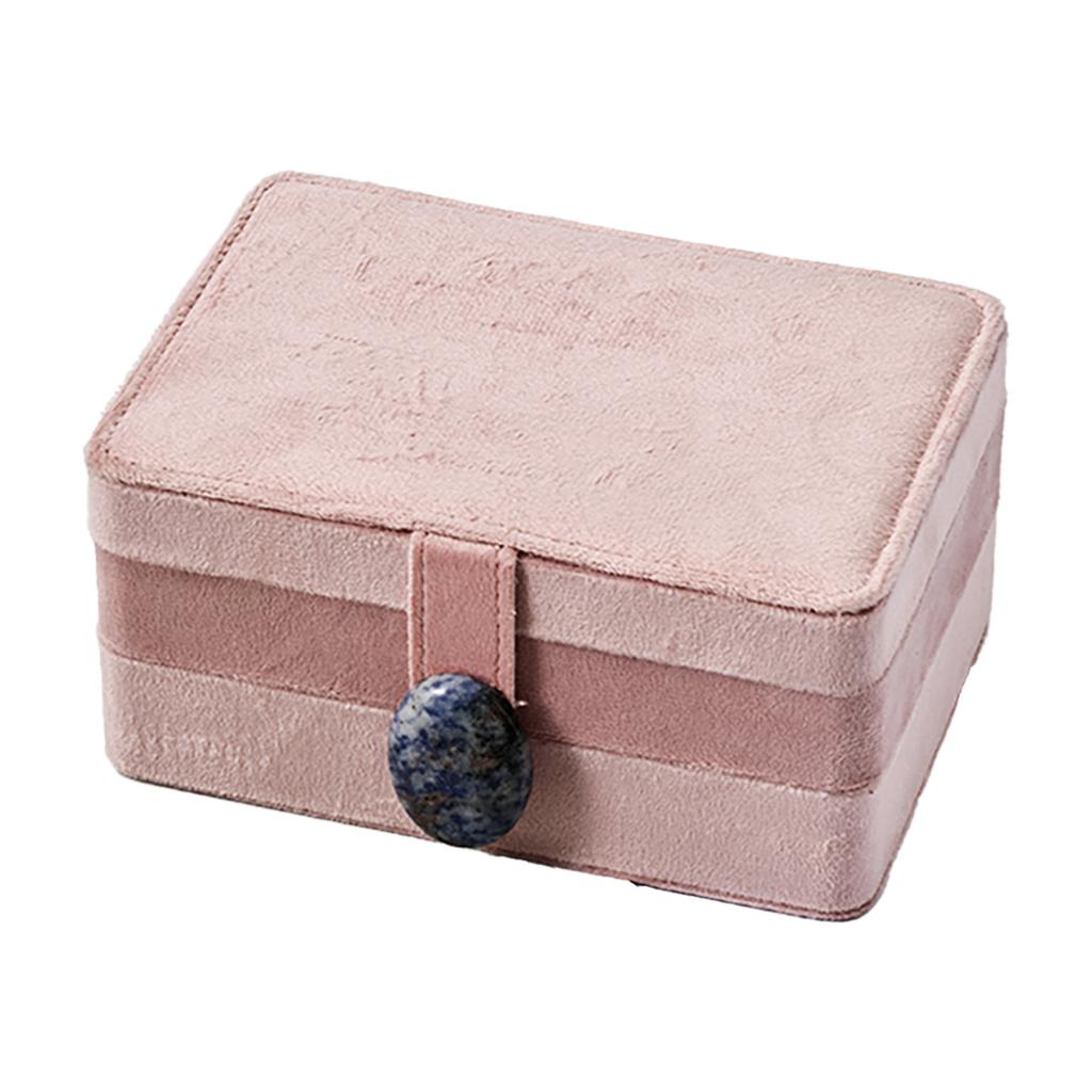 Natural Stone Double-Layer Velvet Jewelry Box for Earrings, Rings, Necklaces, and Travel Storage