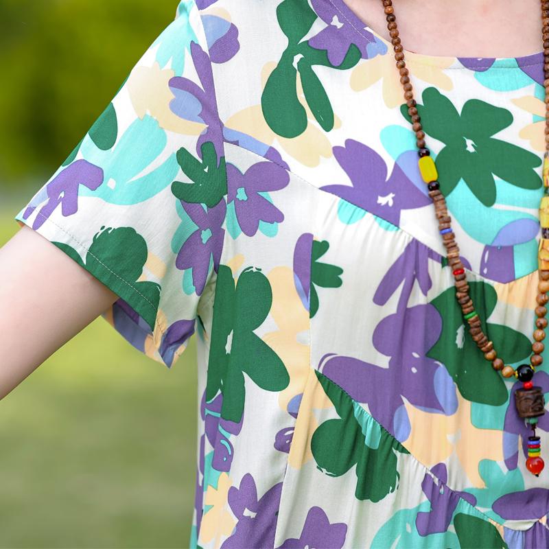 Plus Size Elegant Women's Summer Dress Vintage Clothes Short Sleeve Loose Long Dresses