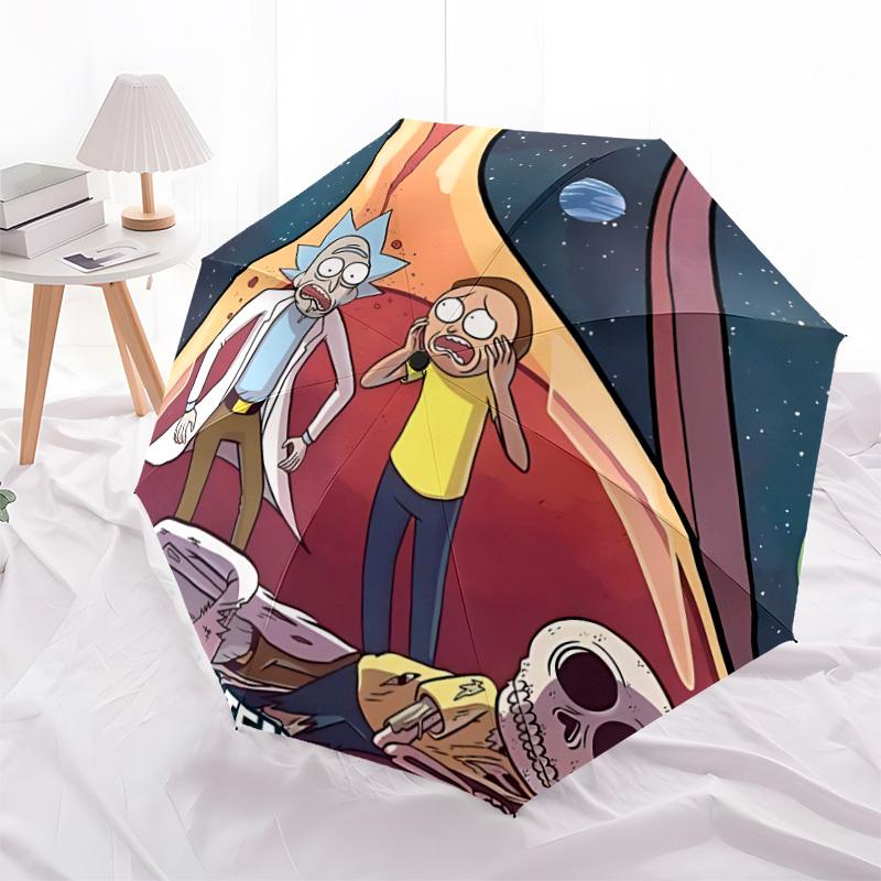 1pc Rick "Morty" 8-Ribs Sturdy Frame, Automatic Open/Close, Durable & Colorful Ideal for Beach, Travel, And All Seasons10147