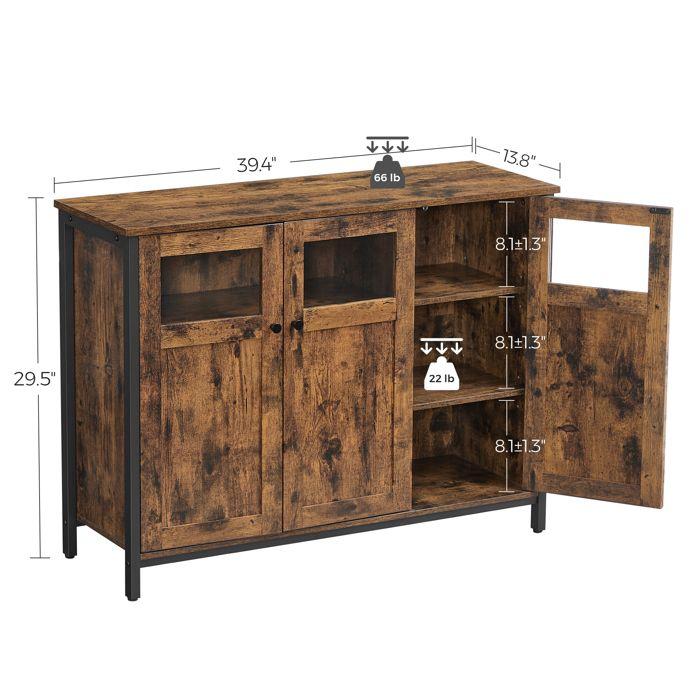 VASAGLE Storage Unit, Sideboard, with 3 Door Cupboard, Steel Frame, Industrial Style, Rustic Brown and Ink Black