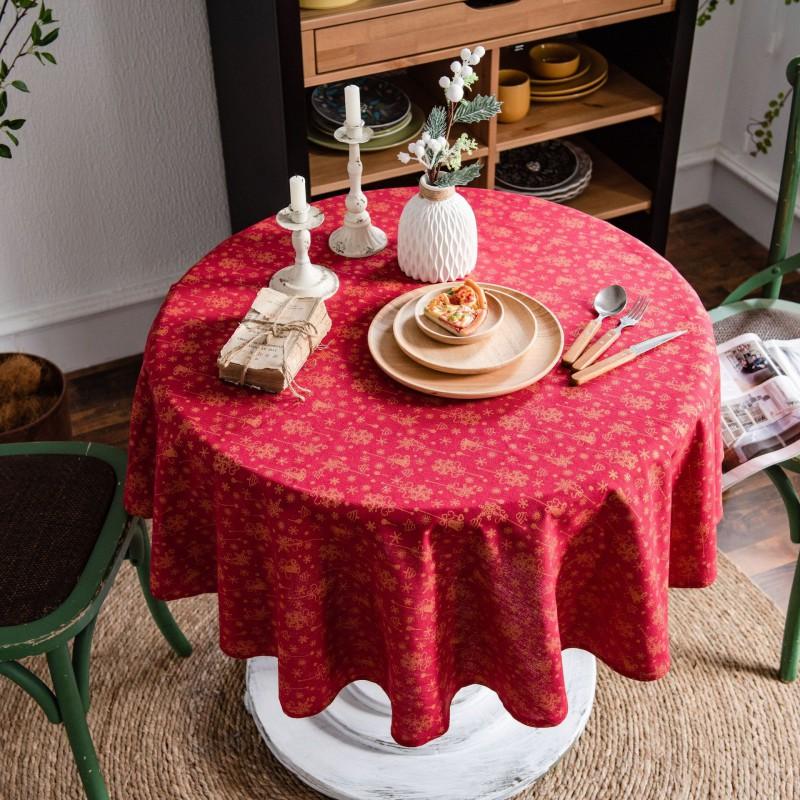 Christmas Red Gold Foil Tablecloth Wind Chime Print Cotton Linen Blend Rectangular Table Cover