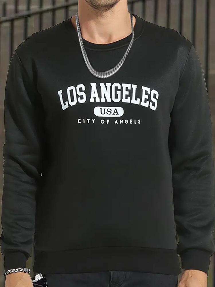 Cozy Letter Print Long Sleeve Crew Neck Tee Tops for Men Soft Casual