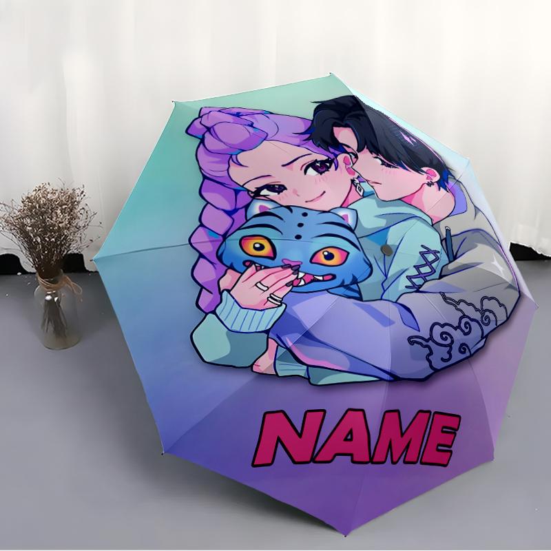 Personalisierter Name K-KPop Dämonenjäger Druck Regenschirm - Automatisches Öffnen/Schließen, Acht-Speichen Langlebiger Rahmen, Automatischer Faltregenschirm
