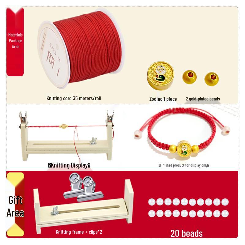Year of the Dragon Zodiac Animal DIY Weaving Kit: Red String Bracelet for Students