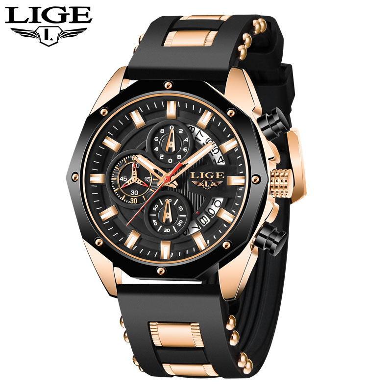 Reloj LIGE Fashion Mens Watches Top Brand Luxury Silicone Sport Watch Men Quartz Date Clock Waterproof Wristwatch Chronograph