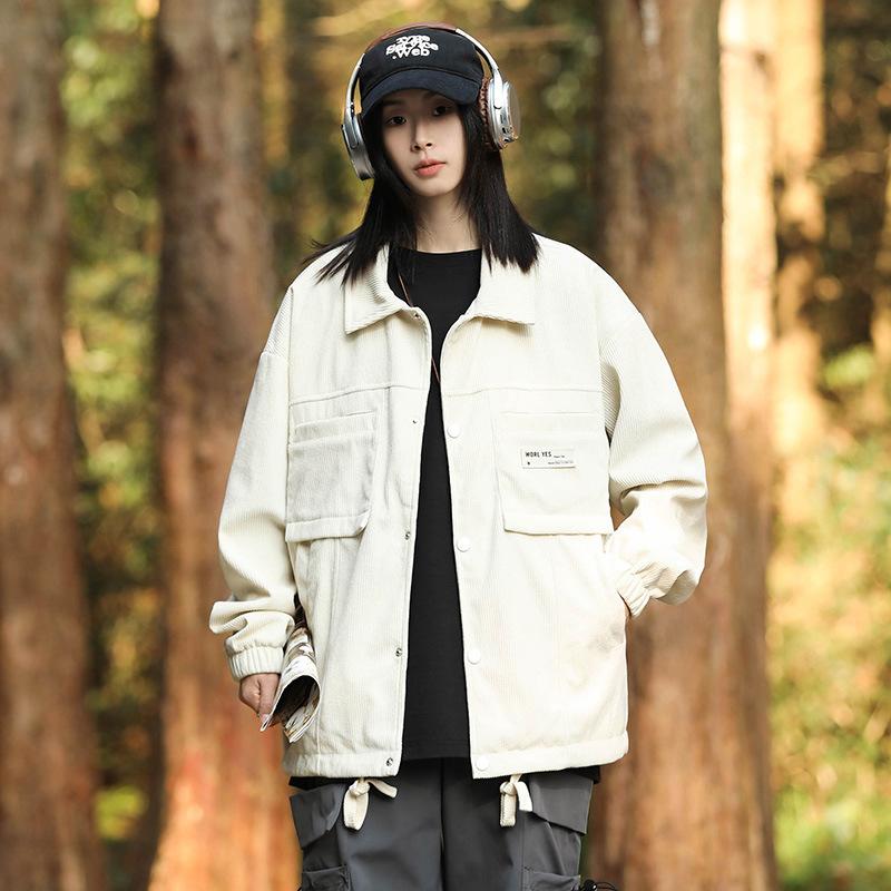 Spring and Autumn New Couple Outdoor Corduroy Lapel Work Jacket Loose Tops