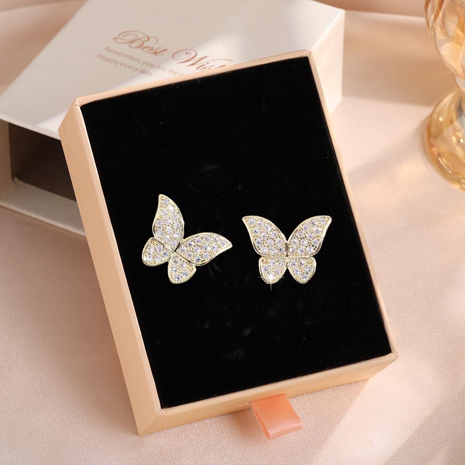 ZAKOL Shiny Micropaved Zirconia Butterfly Stud Earrings for Women Luxury Engagement Wedding Zircon Gifts With Gift Box