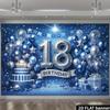 2D 18th Birthday Blue Silver Party Wall Hanging Background Banner