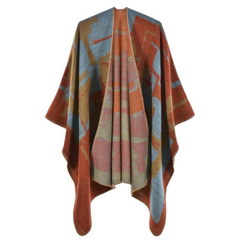 Women's scarf shawl creative new fashion imitation cashmere jacquard split fork thickened large cape air conditioner warm shawl
