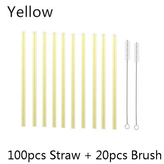 100Pcs Reusable Drinking Glass Straws 20cmx8 mm For Smoothies, Tea, Juice --10Pack With 20Pcs Cleaning Brush Barware