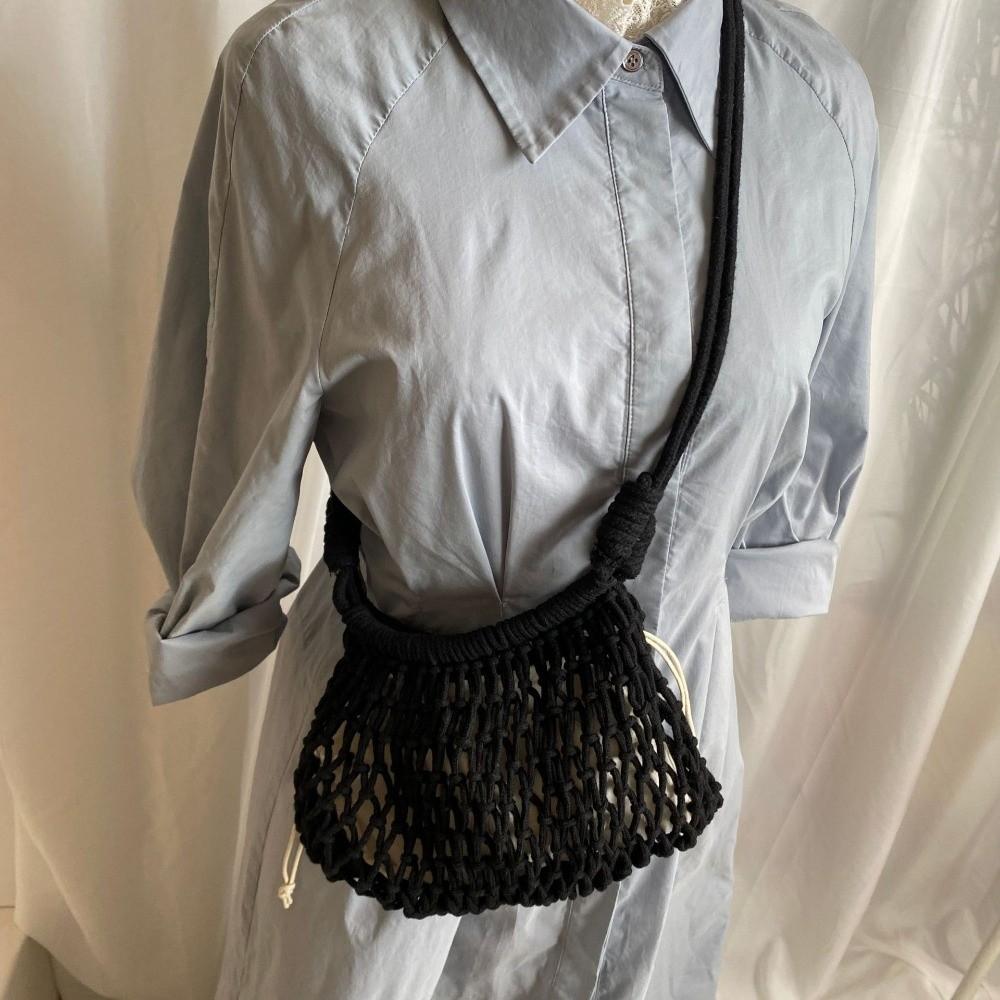 Net Pouch Yarn Woven Crossbody Bag Large Capacity Hollow Fishnet Bag Crochet Shoulder Pouch Female