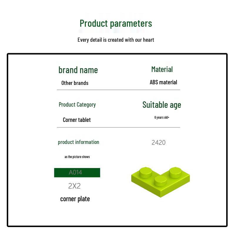 Compatible Corner Plate 2x2, Building Blocks Accessories for Assembly, MOC Parts for Men and Women (Lego-Compatible, A014)