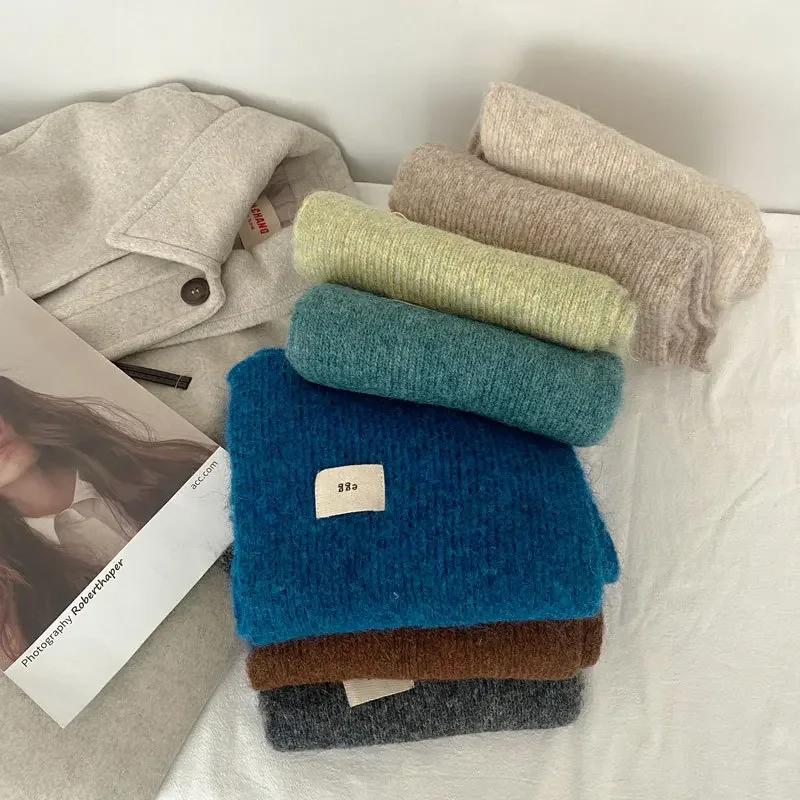 Winter Mohair Scarf Women Luxury Cashmere Scarves Thicken Warmer Soft Pashmina Shawls Wraps Female Pure Color Knitted Long Scarf